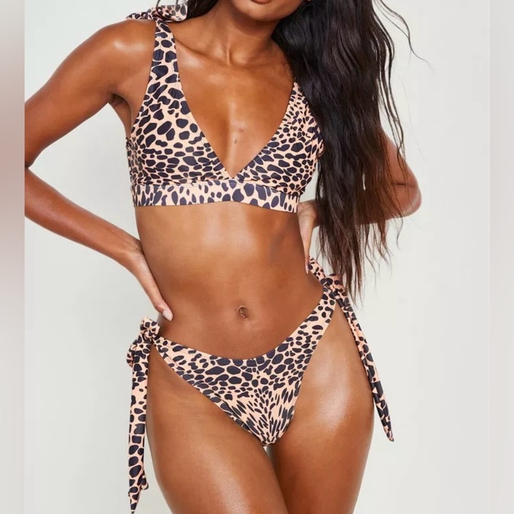 Boohoo Leopard Print Tie Bikini Set